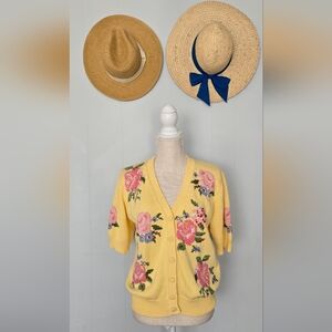 Susan Bristol Yellow Floral Button-Up Cardigan